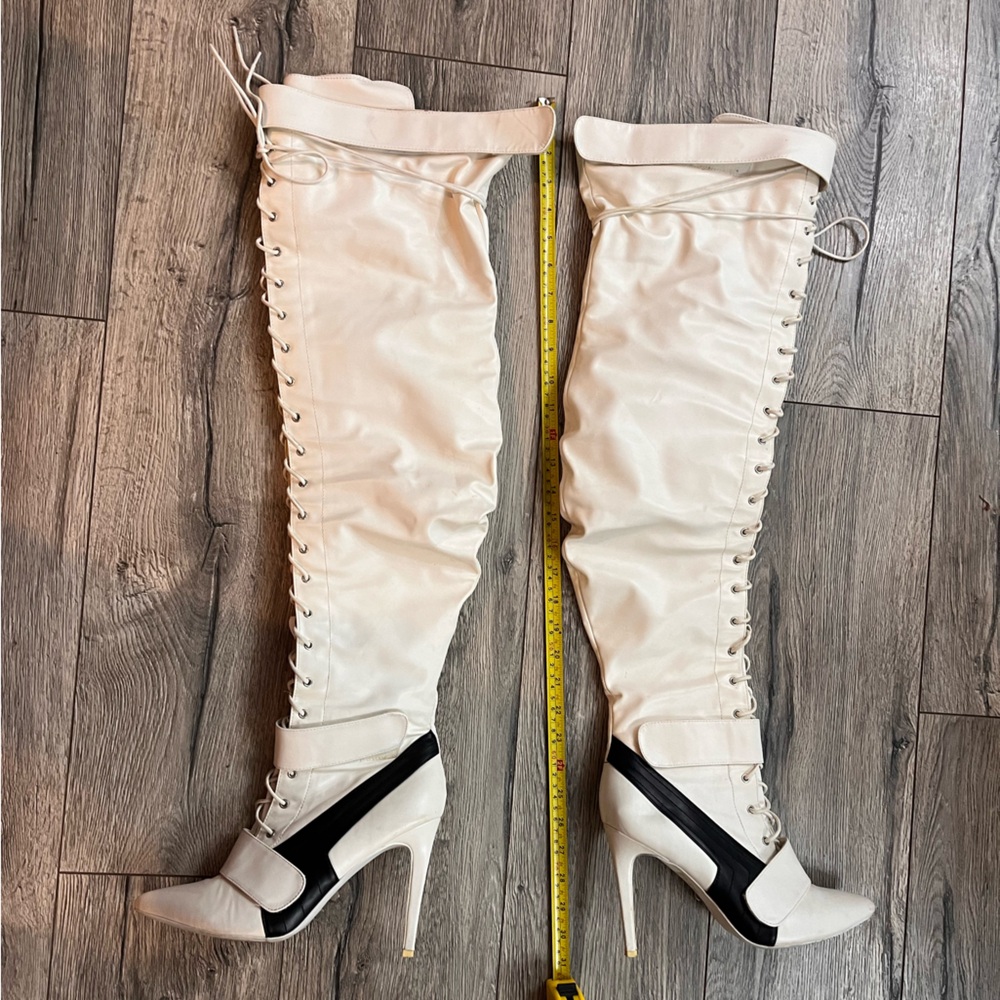 Thigh high boots.